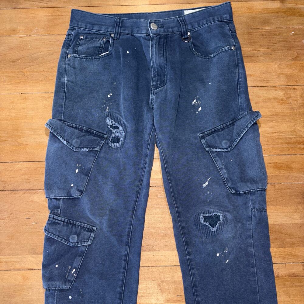 Kith Distressed Paint Splatter Denim Cargo Pants Black Wash Columbus Cargo Pant